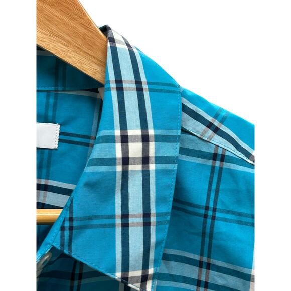 Foxcroft Appleseed’s Wrinkle Free Plaid Shirt 12P Pastel Blue Button - Picture 3 of 7